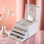 BOOVO Clear Lid Jewelry Box,4 Layers Jewelry Organizer Large Jewelry Storage Box with 3 Drawers,Jewelry Holder Organzier of R