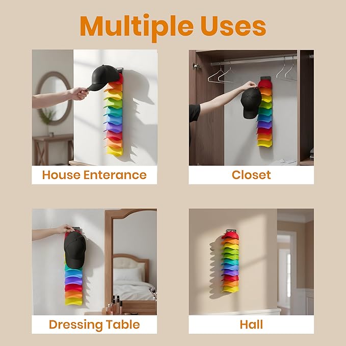 Hat Organizer for Baseball Caps 2 Packs with Built-in Spring Clips - Wall Mount Closet Hat Rack Holder,Storage for Door/Close