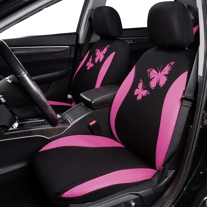 Flying Banner Butterfly car seat Covers ful Set Fashion Universal Lady Woman Female Rear Bench Split Colorized (Full Set, Pin