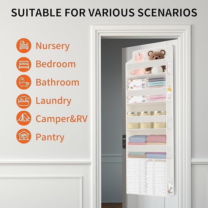 TAHAVICE 5-Tier Over The Door Organizer with 10 Mesh Pockets | Large Capacity Hanging Closet Storage for Baby Diapers, Toys, 
