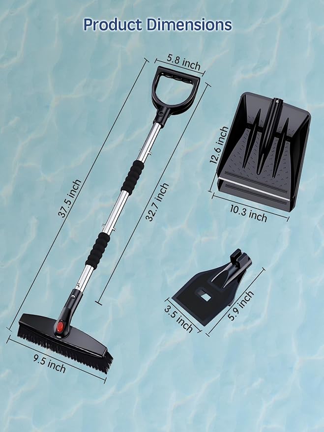Snow Shovel,Detachable Snow Removal Kit+Snow Brush+Ice Scraper,42-inch,Lightweight and Adjustable,360°Degree Rotating Brush Head,for Car,Garden,Camping,and Snowman Building