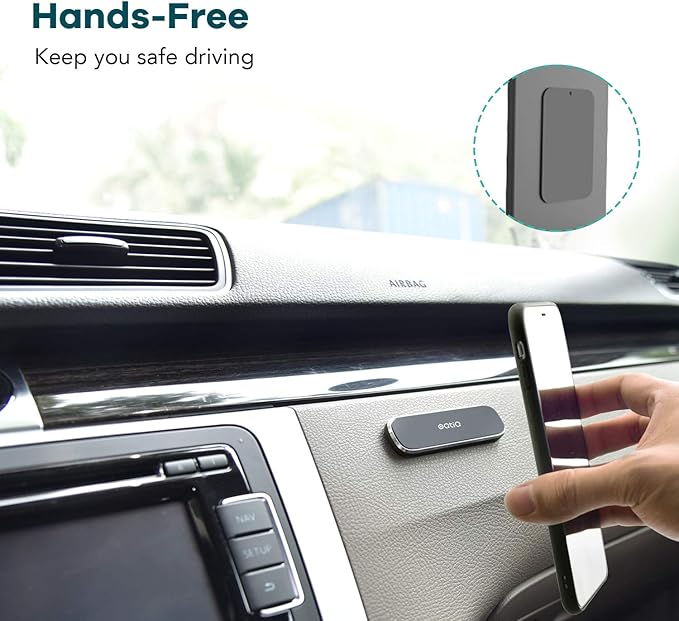 OQTIQ [2 Pack] Magnetic Car Mount, Phone Magnet for Car, Universal Stick On Rectangle Flat Dashboard Car Phone Magnet Mount for Cell Phones and Mini Tablets (Rectangle Flat) with 2 Metal Plates
