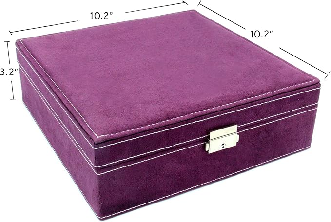 Two-Layer Jewelry Box Organizer Display Storage case with Lock (Purple)
