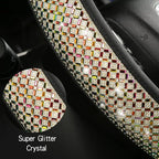 Bling Dianmond Leather Steering Wheel Cover for Women Girls with Crystal Rhinestones, Universal Fit 14.5“-15” in Car Steering Wheel Cover Accessories