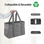 BALEINE Extra Large Utility Tote Bag with Reinforced Wire Frame, Reusable Grocery Bag for Shopping, Picnic (Grey, 16.5''x14''x10'')