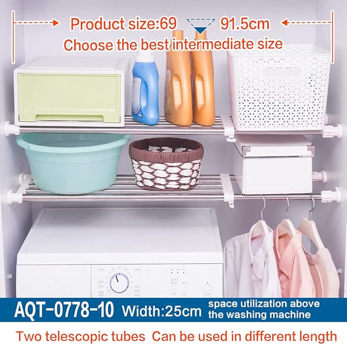 Hershii Expandable Closet Tension Shelf Rod Adjustable Storage Rack Heavy Duty DIY Organizer Divider for Wardrobe Cupboard Ki