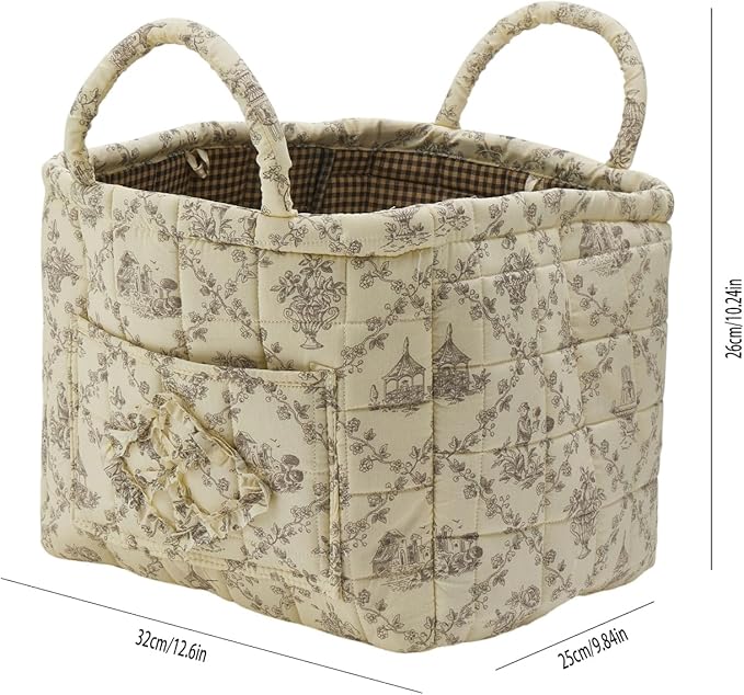 Boho Fabric Storage Basket, Large Capacity Laundry Basket, 12.2'' x 10.23'' x 10.23'' Collapsible Laundry Hamper with Easy Ca