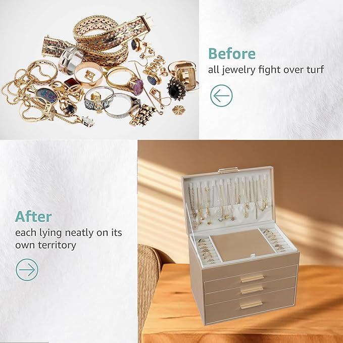 BOOVO Jewelry Boxes for Women, 5 Layer Jewelry Organizer with Necklace Hanger and Drawers, Large Jewelry Box for Earrings, Ne