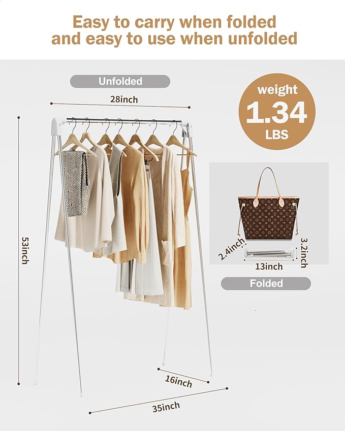 Travel Garment Rack ,Portable and Foldable，Folding Clothes Rack for Dance,Travel,Camping, Drying,RV, Indoor,Outdoor. A Collap