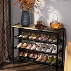 4-Tier Metal Shoe Rack with Wood Top - Durable & Space-Saving Shoe Organizer,Industrial Shoe Organizer Shelf Bench Storagefor