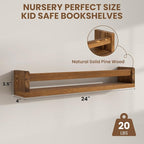 Fun Memories Nursery Book Shelves Set of 4, 24 Inch Solid Wood Wall Book Shelves, Kids Room Floating Shelves Organizer & Toy 