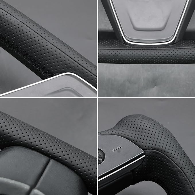 MEWANT Hand Stitched Tesla Model S Yoke Real Leather Steering Wheel Cover Wrap for Tesla Model S 2021-2023 / Model X 2021-2023 Tesla Yoke Steering Wheel Accessories(3D Style)