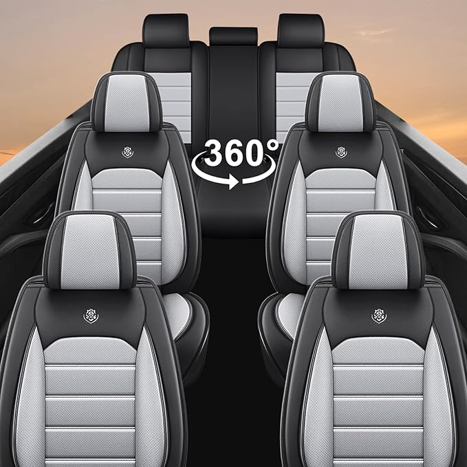 Seat Covers Custom Fit for GMC Yukon XL 2000-2026, 7 Seat, Compatible Airbag Non-Slip Waterproof Leather Seat Cover, Luxury Interior Car Seat Covers Full Set, Black Gray
