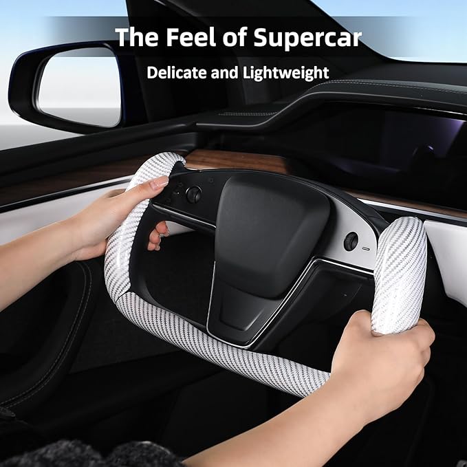 Steering Wheel Cover for Tesla Yoke Steering Wheel Cover Customzied for Tesla Model S 2021-Present/Model X 2021-Present Accessories,Anti-Slip,Comfortable Grip,Breathable,Bright White