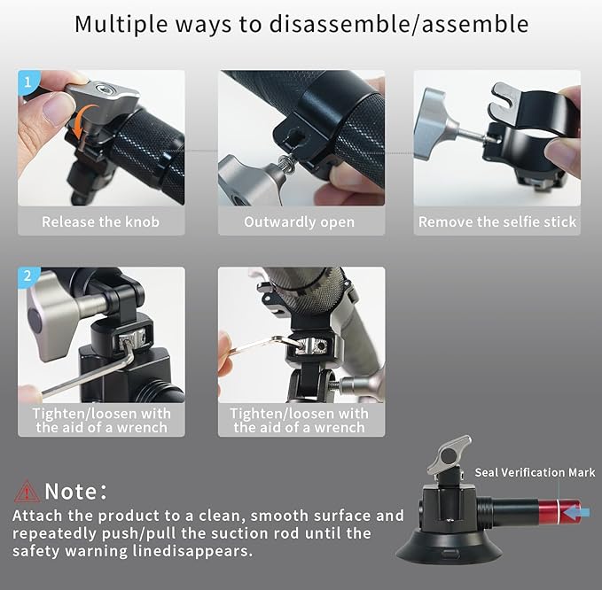 FIFIELD Triple Suction Cup Car Mount Kit with 2in1 Selfie Stick, CNC Machined Quick Release Adjustable Extension Mount for Windshield Dashboard Hood, Compatible with GoPro Insta360 DJI Action Cameras