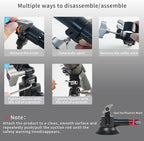 FIFIELD Triple Suction Cup Car Mount Kit with 2in1 Selfie Stick, CNC Machined Quick Release Adjustable Extension Mount for Windshield Dashboard Hood, Compatible with GoPro Insta360 DJI Action Cameras