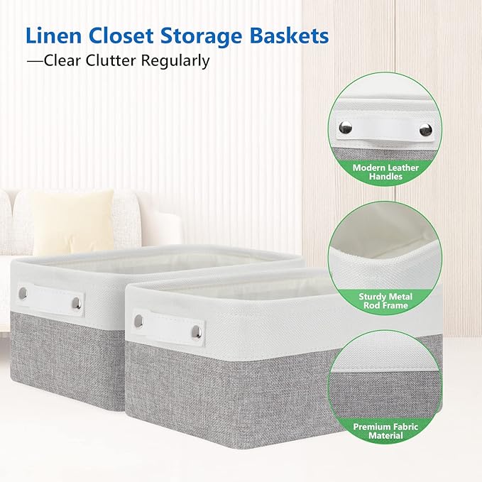 Bidtakay Small Storage Baskets for Organizing [4-Pack] Fabric Storage Bins for Baby Organizer Shelf Baskets for Nursery Stora