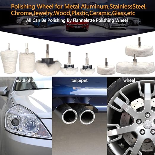 8 pcs Buffing Wheel for Drill,Buffing Pad Polishing Wheel Kits,Wheel Shaped Polishing Tool for Metal Aluminum,Stainless Steel,Chrome,Jewelry,Wood,Plastic,Ceramic,Glass,etc