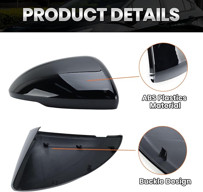 Right Passenger Side Mirror Cover Caps Compatible with Chevrolet Chevy Cruze 2017 2018 2019 Replacement Rear view Mirrors Trim (Black)