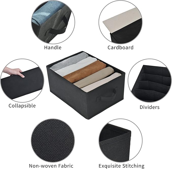 GRANNY SAYS 5-Grid Drawer Organizer: Storage Bins for T-Shirts, Pants, Sweaters & Scarves - Black Clothes Storage & Divider S