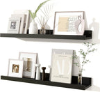Fun Memories Picture Ledge Shelves Set of 2, 24 Inch Rustic Wall Mounted Floating Shelves with Lip for Home Storage and Décor
