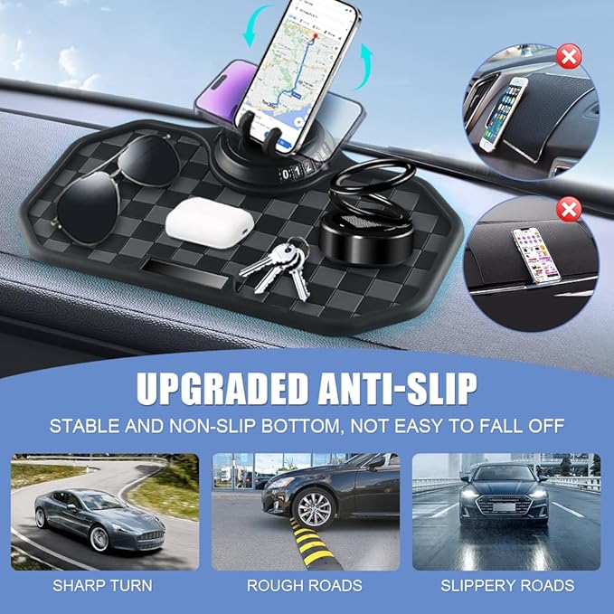 Car Anti Slip Mat Dashboard Tray Decorations Sticky Pad Multi Functional Thickened and Widened Washable with 360° Rotating Un