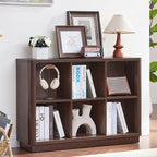 Joaxswe 6 Cube Storage Bookcase, 40" Wide Low Horizontal Book Shelf with Curved Edge, Wood Floor Standing 2-Tier Bookshelf wi