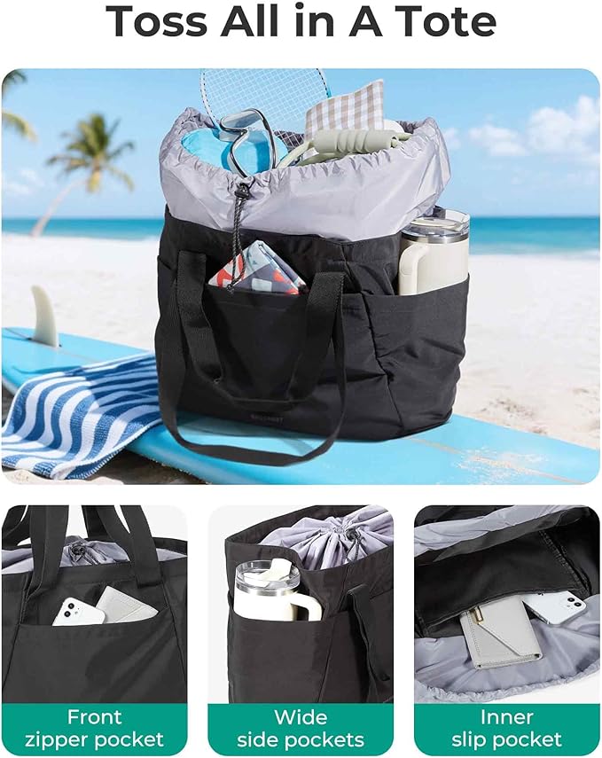BAGSMART Reusable Grocery Bags, Large Beach Bag, Foldable Tote for Shopping Moving Holiday Travel Packing