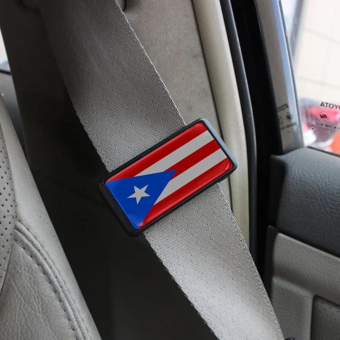 2PCS Puerto Rico Flag Car Seatbelt Adjuster car Universal Car Seat Belt Pads Cover for More Comfortable Driving, Seat Belt Shoulder Strap