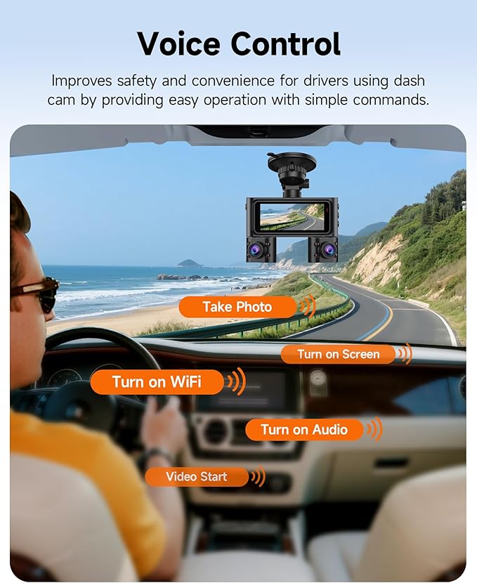 360° Dash Cam Front and Rear Inside, 4 Channel Dash Camera for Cars FHD 1080Px4, Built-in Wi-Fi, 3.16” IPS Screen, WDR Night 
