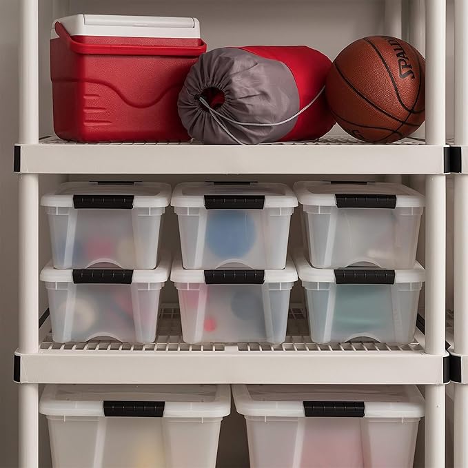 IRIS USA 13 QT Plastic Storage Box with Lid and Latches - 6 Pack - BPA-Free, Discreet Organizing Solution, Durable Nestable S