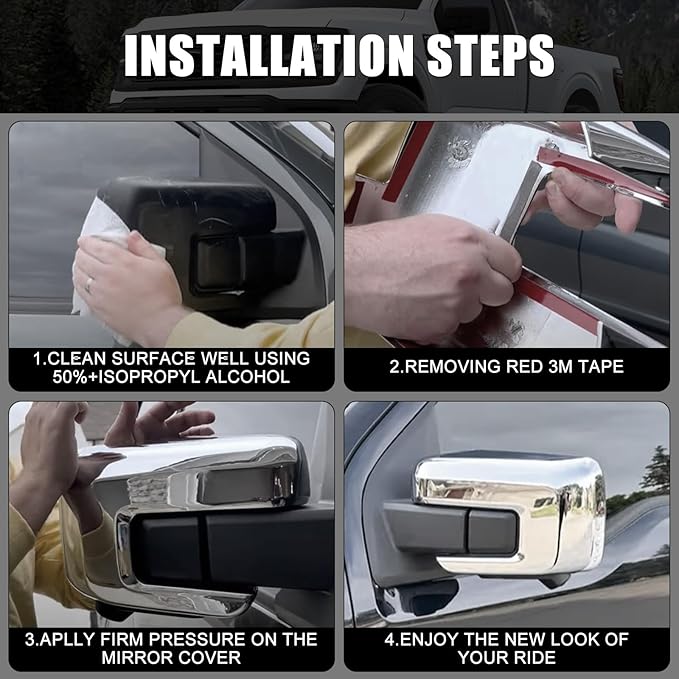 Chrome Side Rearview Mirror Covers Caps Decoration Compatible with 2021-2025 Ford F150, With Turn Signal Model (Chrome-Cut-Out)