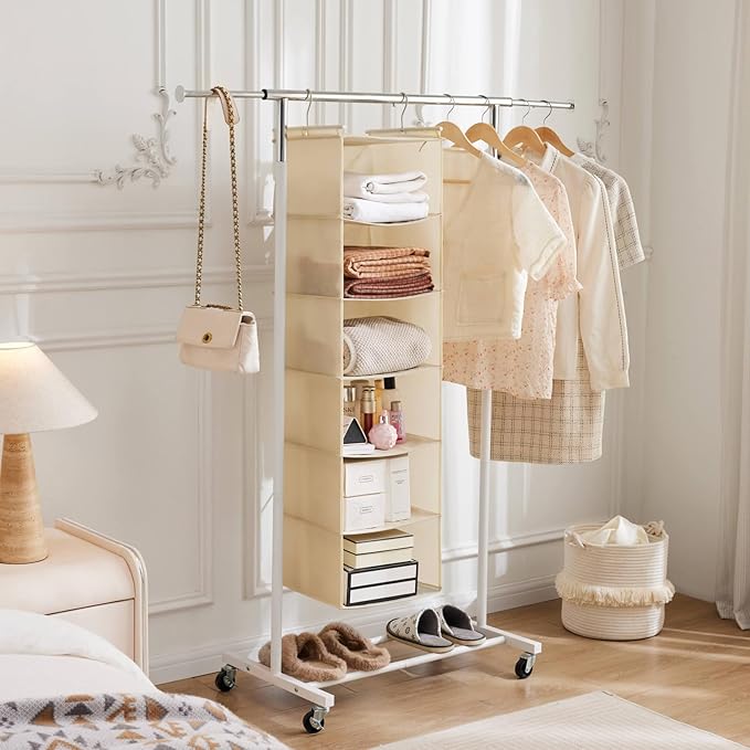 MAX Houser 6 Tier Shelf Hanging Closet Organizer, Closet Hanging Shelf with 2 Sturdy Hooks for Storage,2 Pack, Foldable (Yell