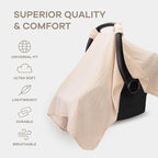 Comfy Cubs Baby Car Seat Cover - Soft, Breathable Bamboo Rayon and Muslin Cotton Blend - Lightweight Canopy for Sun, Bug, and