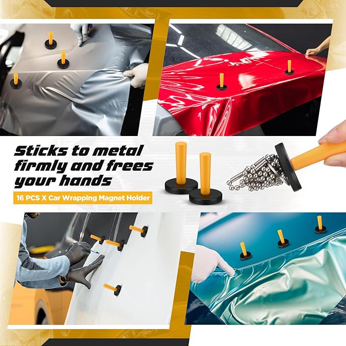 16 Pcs Yellow Car Vinyl Wrap Magnets Holder Tool Kits for Car Wrapping and Crafts Sign Making Window Tint Tools Magnets
