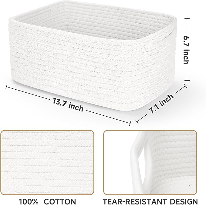 3-Pack Storage Baskets for Organizing | Woven Shelf Toy Basket | Rope Baskets for Gifts Empty | Closet Organizer Bins with Ha