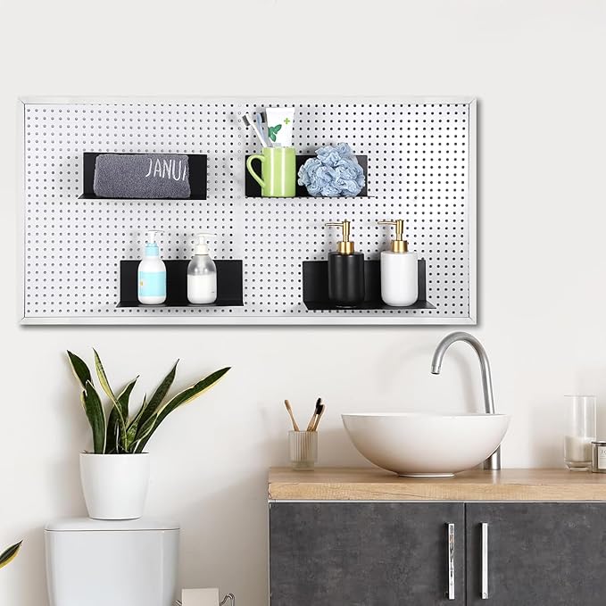 Kokone 6 Pack Magnetic Pegboard Shelves for Storing or Displaying, 10x4.3 Inch Flat Display Shelves for Pegboard, Wall Pegboa