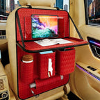 Car Back Seat Organizer, Black Woven Leather Storage Bag, Multifunctional Rear Seat Protector with Tablet Holder, 25.2x17.7 Inches, Red