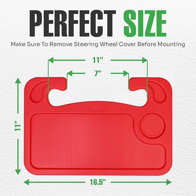 lebogner Steering Wheel Tray, Car Food Trays For Eating, Laptop, Tablet, iPad Or Notebook, Hook On Auto Steering Wheel Desk Table, Fits Most Vehicles Steering Wheels, Travel Car Accessories, Red