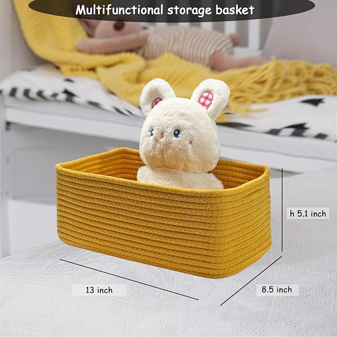 COMFY-HOMI 13" x 8.5" x 5.1" Storage Baskets for Organizing | Cotton Rope Woven Basket | Toy Storage Bin Box | Basket for She