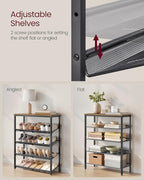 VASAGLE Shoe Rack for Entryway, 5-Tier Shoe Rack Organizer with Storage Shelves and Spacious Top, Freestanding, Adjustable, I