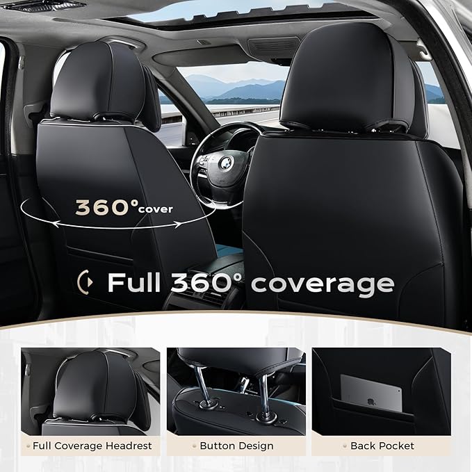Coverado Seat Covers Full Set, Seat Covers for Cars, 5 Seats Waterproof Nappa Leather Car Seat Covers with Head Pillow, Seat 