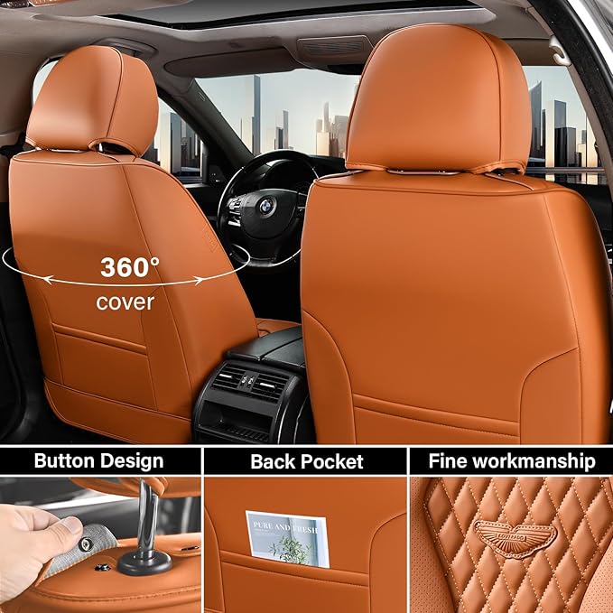 Coverado Seat Covers,Waterproof Seat Covers Front Seats, Brown Car Seat Cover, Luxury Front Car Seat Covers Leather Car Seat 
