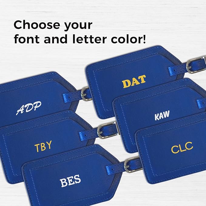 Personalized Monogrammed Leather Luggage Tags - 2 Pack
