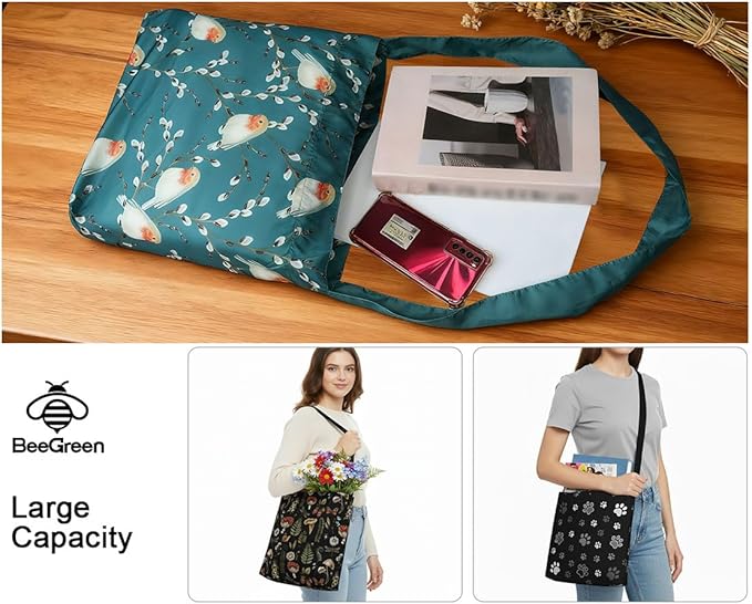 BeeGreen Reusable Grocery Shopping Bag -Travel Tote Bag - Foldable Compact Sturdy Bags