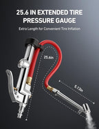 AstroAI 25.6'' Heavy-Duty Tire Pressure Gauge with Inflator, Dual Head Chuck ANSI B40.1 Accurate Tire Inflator with Pressure Gauge, 10-120PSI, Compatible with 1/4" NPT Air Compressor
