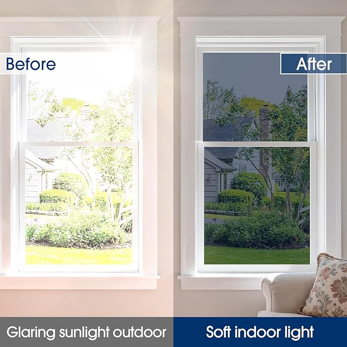 Coavas One Way Privacy Window Film, Sun Blocking Reflective Window Film See Out Not in, Heat Control Window Tint for Home, Anti UV Static Cling for Windows Office Door (Black, 35.4 Inch X 9.8 Feet)
