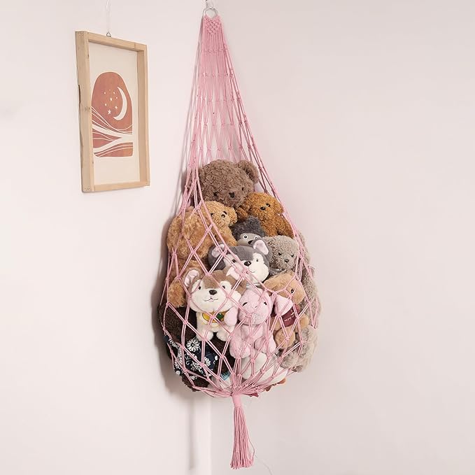 Amdermi Stuffed Animal Hammock Corner Hanging Net for Stuff Animal Storage Macrame Toy Display Plush Toy Holder-Perfect for T