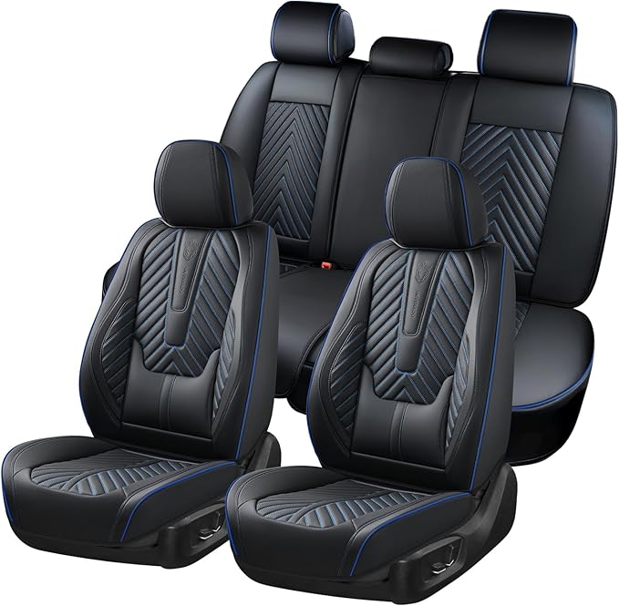 Coverado Car Seat Covers Full Set, Faux Leather Seat Covers for Car, Luxury Automotive Seat Covers Waterproof Car Seat Protec