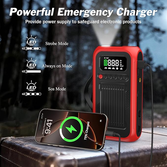 Tire Inflator Portable Air Compressor, 12V Car Jump Starter, 150PSI & 28000mAh Air Pump with Air Blower, Digital Pressure Gauge and LED Light, Electric Air Pump for Car, Motorcycle, Balls, Bike Pump